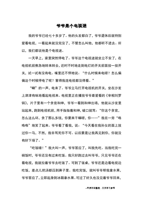 爷爷是个电视迷_小学三四年级写人