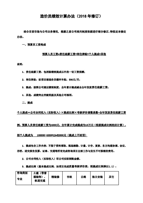 造价咨询公司(咨询工作室)绩效提成方案-2018修订版