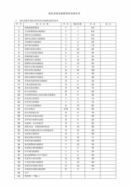 消防系统设施维修保养报价清单