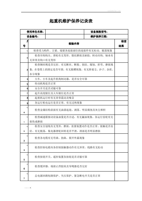 起重机维护保养记录表