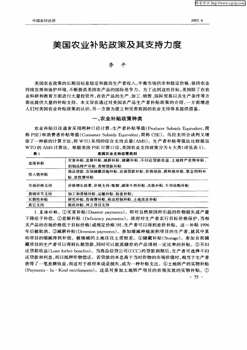 美国农业补贴政策及其支持力度