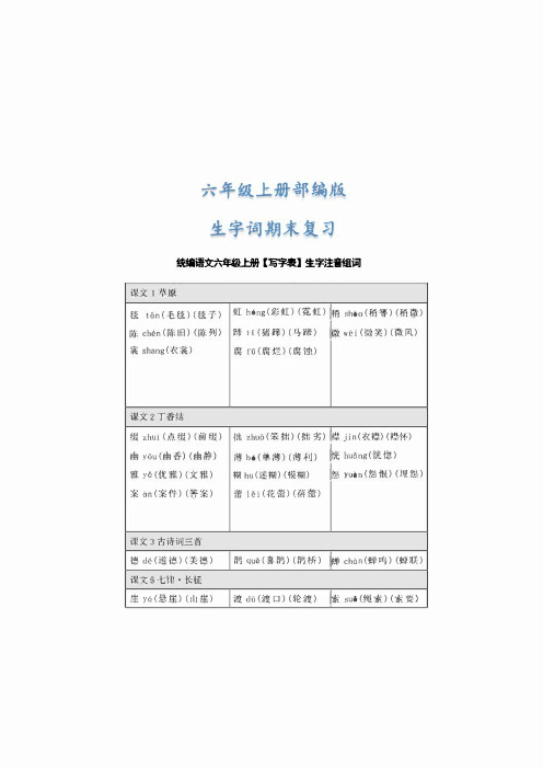 新统编版语文六年级上册期末 生字复习 讲义学案