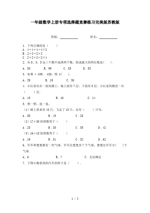 一年级数学上册专项选择题竞赛练习完美版苏教版