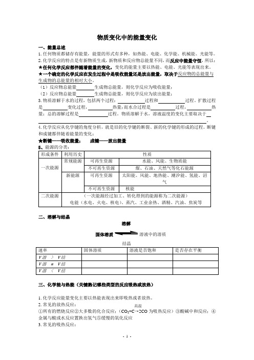 高一化学物质变化中的能量变化