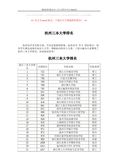 【最新推荐】杭州三本大学排名-范文word版 (2页)