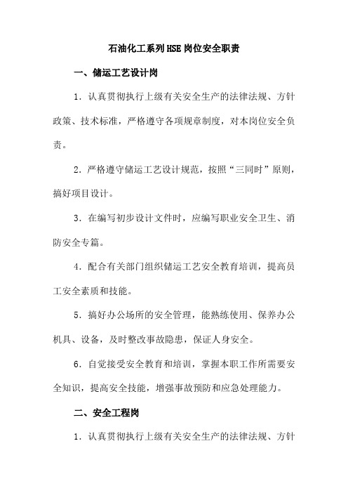 石油化工系列HSE岗位安全职责
