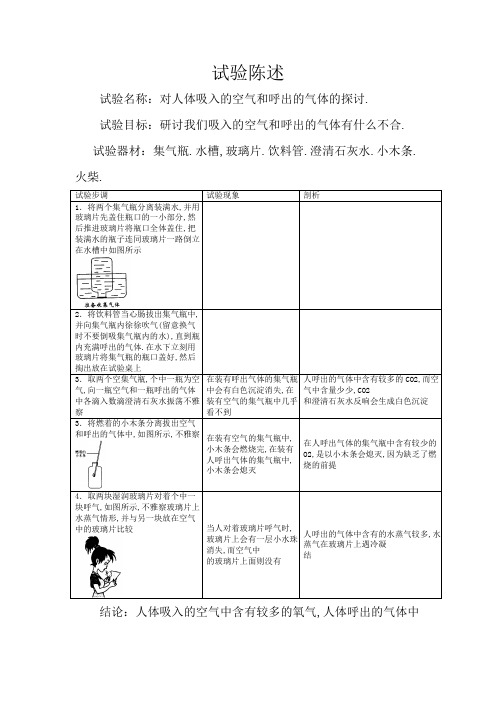 对人体吸入的空气和呼出的气体的探究实验报告