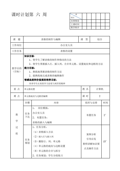 PPT教案表格的制作与编辑