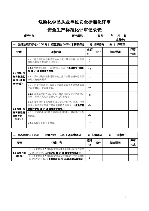 最新安全生产标准化评审记录表