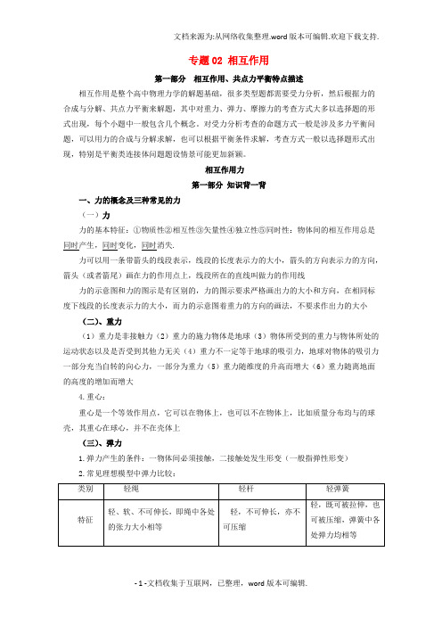 高考物理备考中等生百日捷进提升系列专题02相互作用含解析