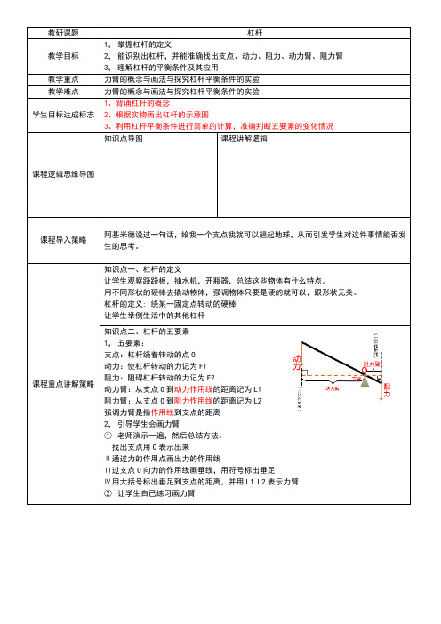 沪粤版八下物理 探究杠杆的平衡条件教案设计