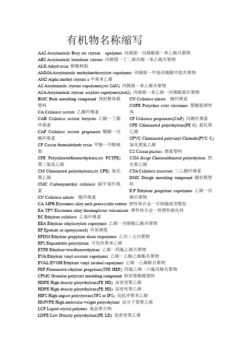 高分子化学名称缩写