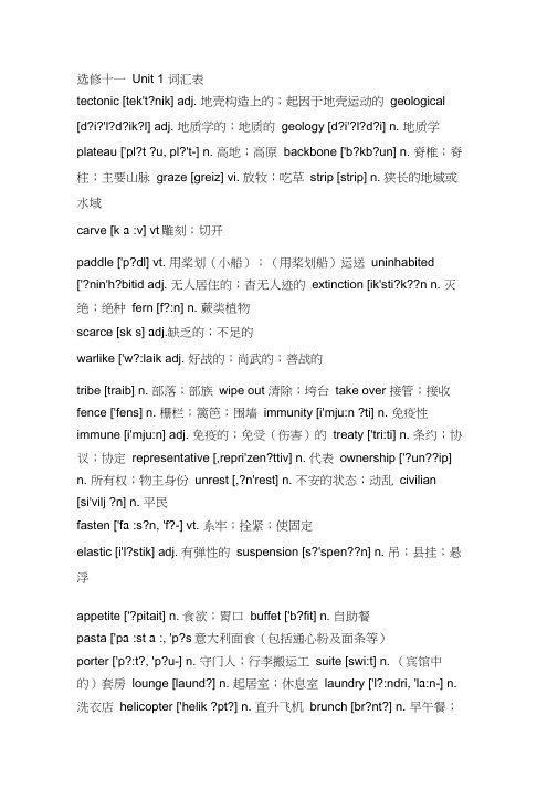 【词汇表】高中英语选修十一词汇表(带音标)