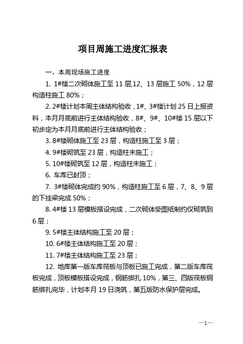 项目周施工进度汇报表