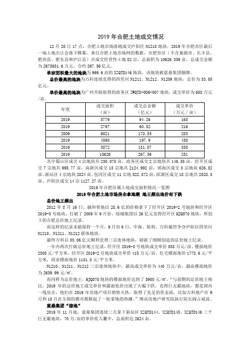 2019年安徵省合肥土地成交情况报告-10页word资料