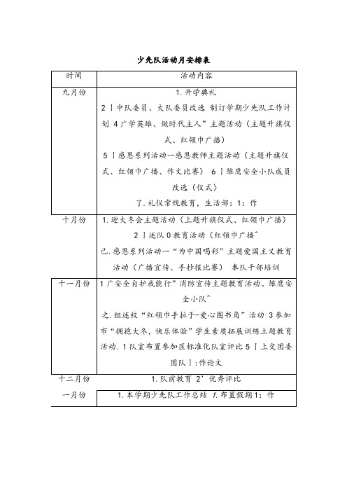 少先队活动月安排表