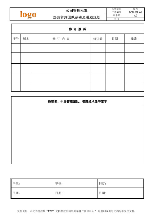 企业经营者及管理团队薪酬与绩效管理方案