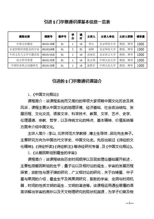 尔雅通识课信息介绍