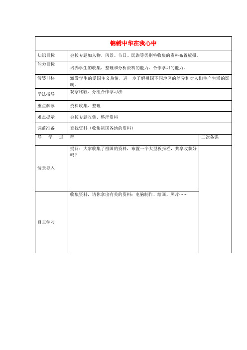 五年级品社下册第一单元《锦绣中华在我心中》教案冀教