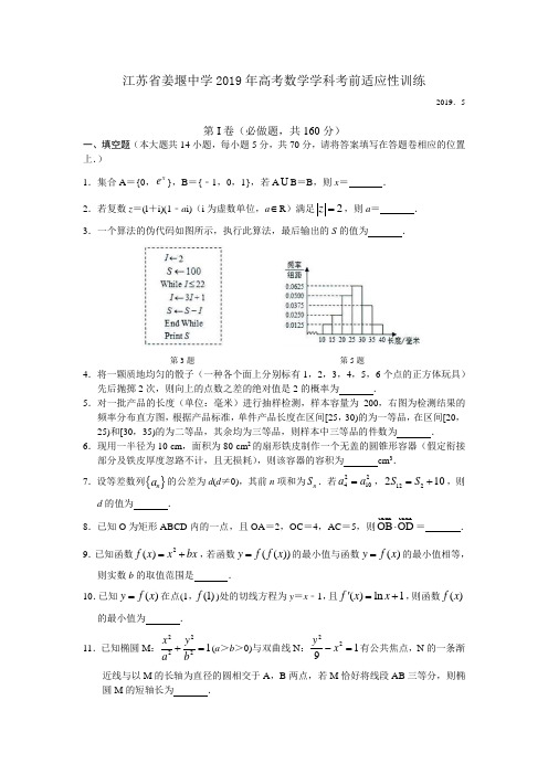 江苏省姜堰中学2019年高考数学学科考前适应性训练