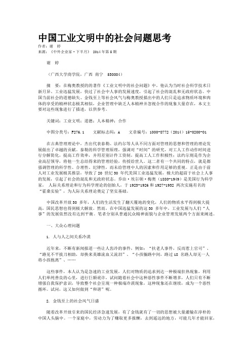 中国工业文明中的社会问题思考