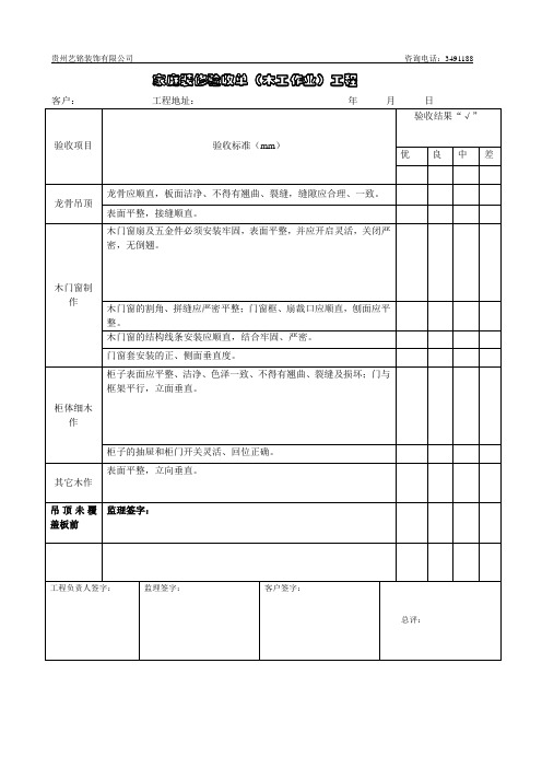 木工验收单