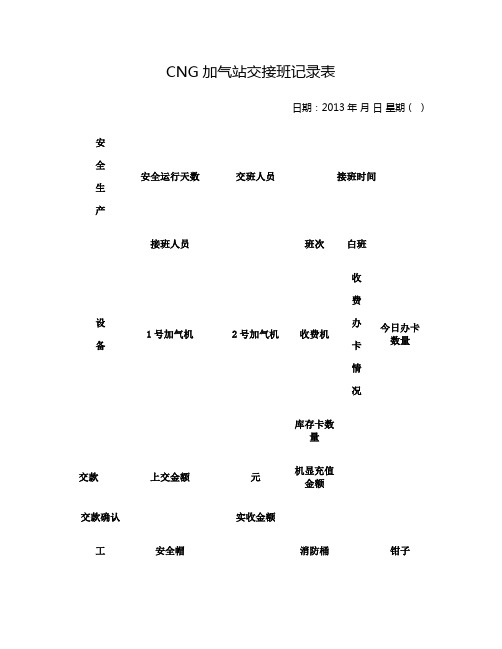 CNG加气站交接班记录表