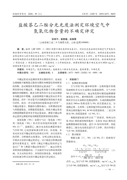 盐酸萘乙二胺分光光度法测定环境空气中氮氧化物含量的不确定评定