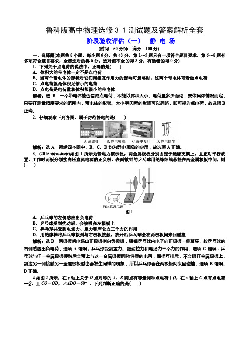 鲁科版高中物理选修3-1测试题及答案解析全套