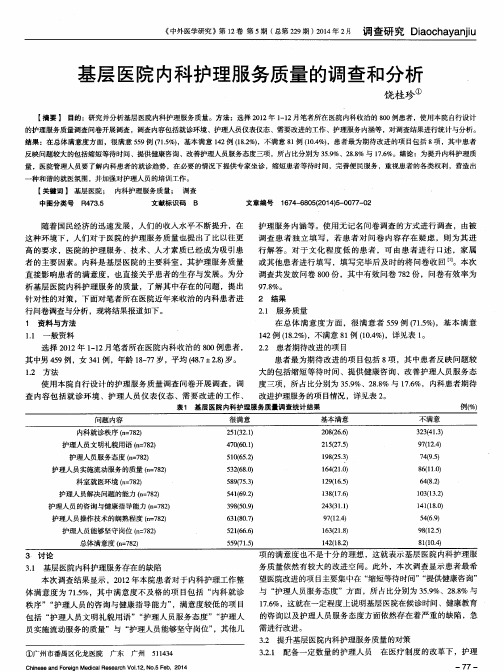 基层医院内科护理服务质量的调查和分析