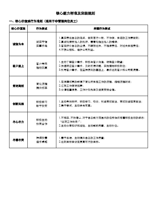 核心能力标准及定级规则