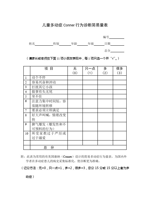 Conner行为诊断量表