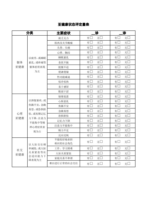 亚健康状态评定量表