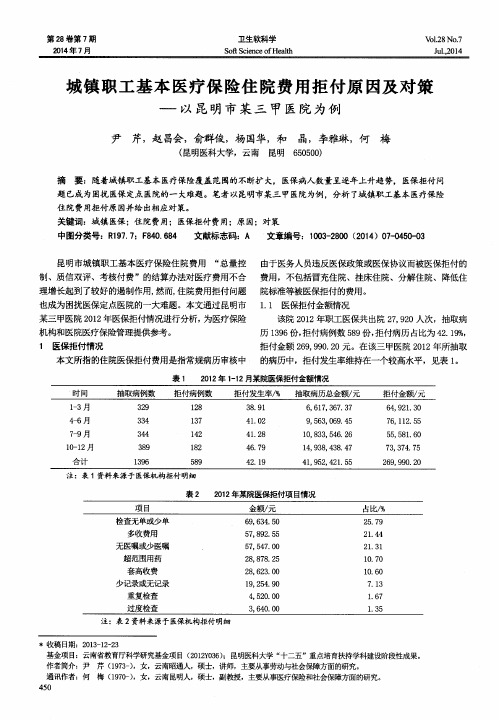 城镇职工基本医疗保险住院费用拒付原因及对策——以昆明市某三甲