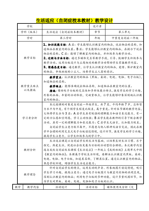 特殊教育      生活适应(自闭症校本教材)教学设计