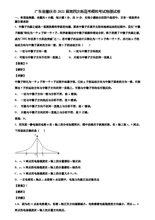 广东省肇庆市2021届第四次新高考模拟考试物理试卷含解析