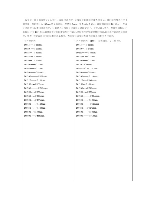 钢管公称直径与外径对照