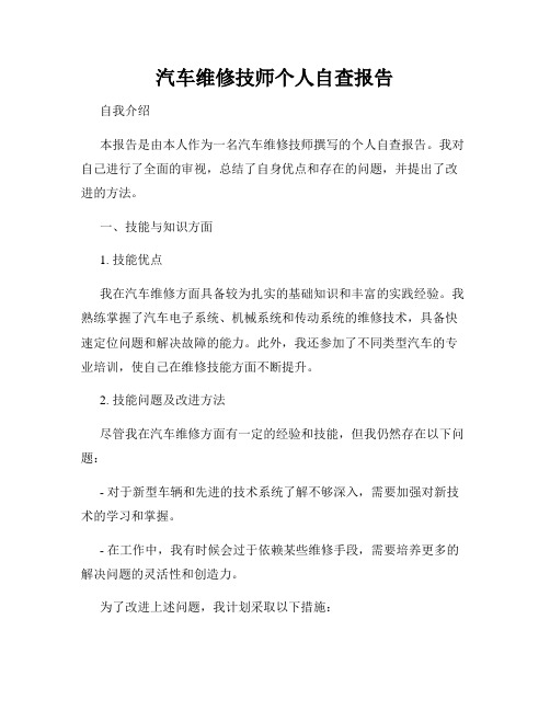 汽车维修技师个人自查报告