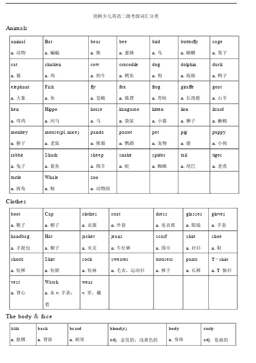 剑桥少儿英语二级考试词汇汇总.doc