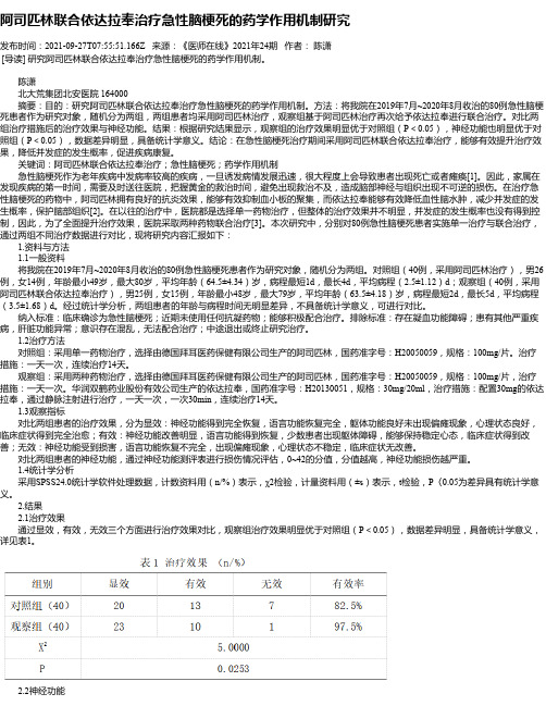 阿司匹林联合依达拉奉治疗急性脑梗死的药学作用机制研究