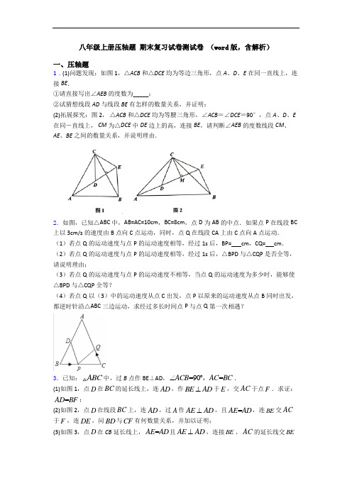 八年级上册压轴题 期末复习试卷测试卷 (word版,含解析)