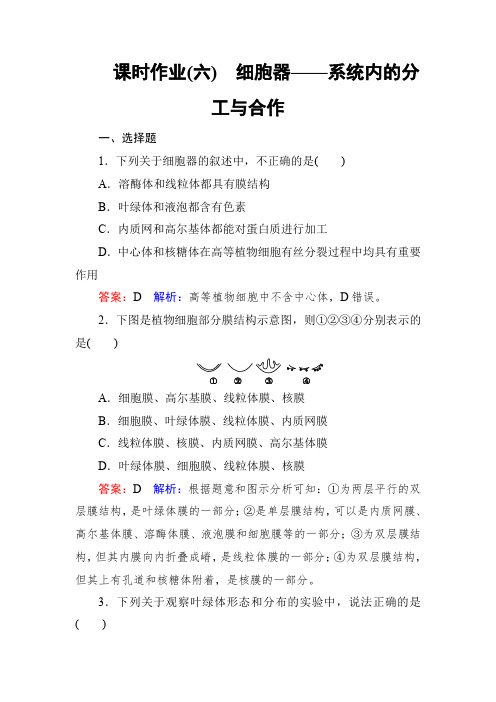 高考生物一轮复习课时作业6细胞器——系统内的分工与合作