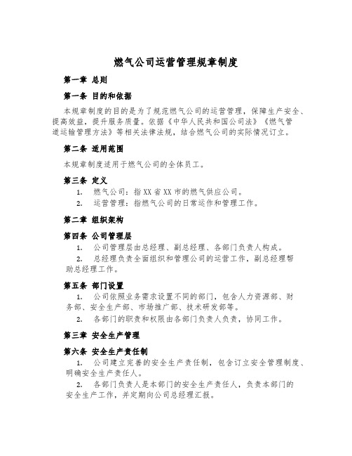 燃气公司运营管理规章制度