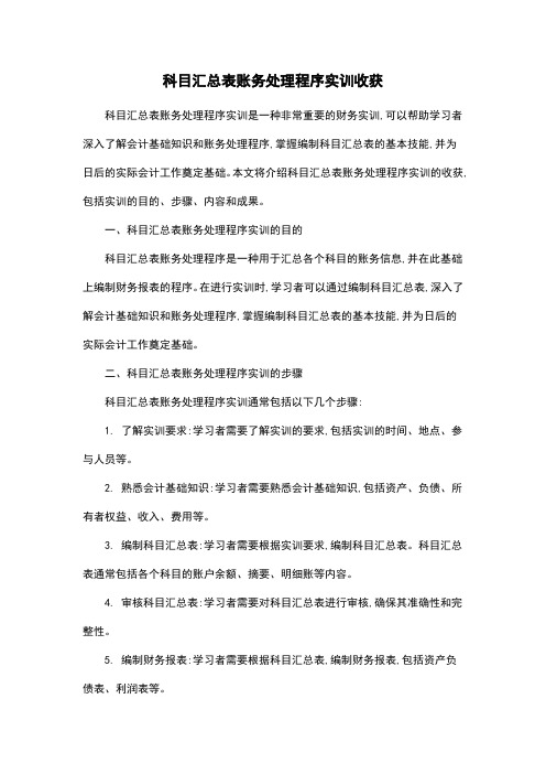 科目汇总表账务处理程序实训收获