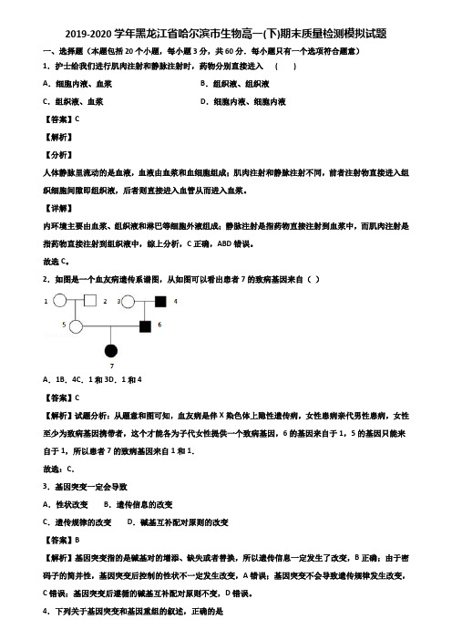 2019-2020学年黑龙江省哈尔滨市生物高一(下)期末质量检测模拟试题含解析