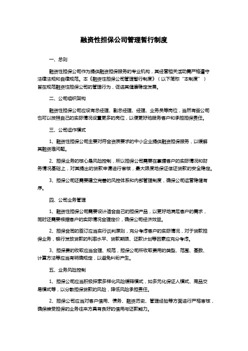 融资性担保公司管理暂行制度