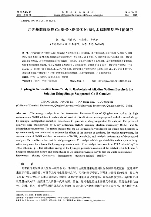 污泥基载体负载Co基催化剂催化NaBH4水解制氢反应性能研究