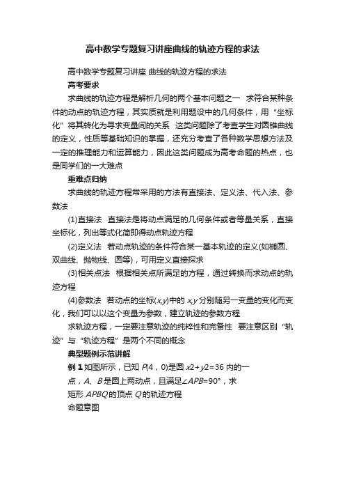 高中数学专题复习讲座曲线的轨迹方程的求法