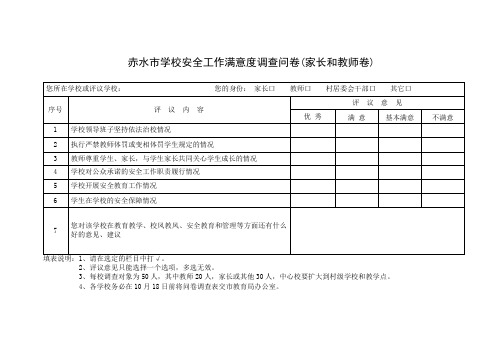 赤水市学校安全满意度调查问卷(教师)