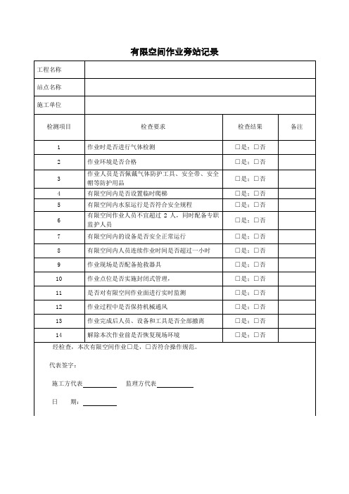 有限空间作业旁站记录